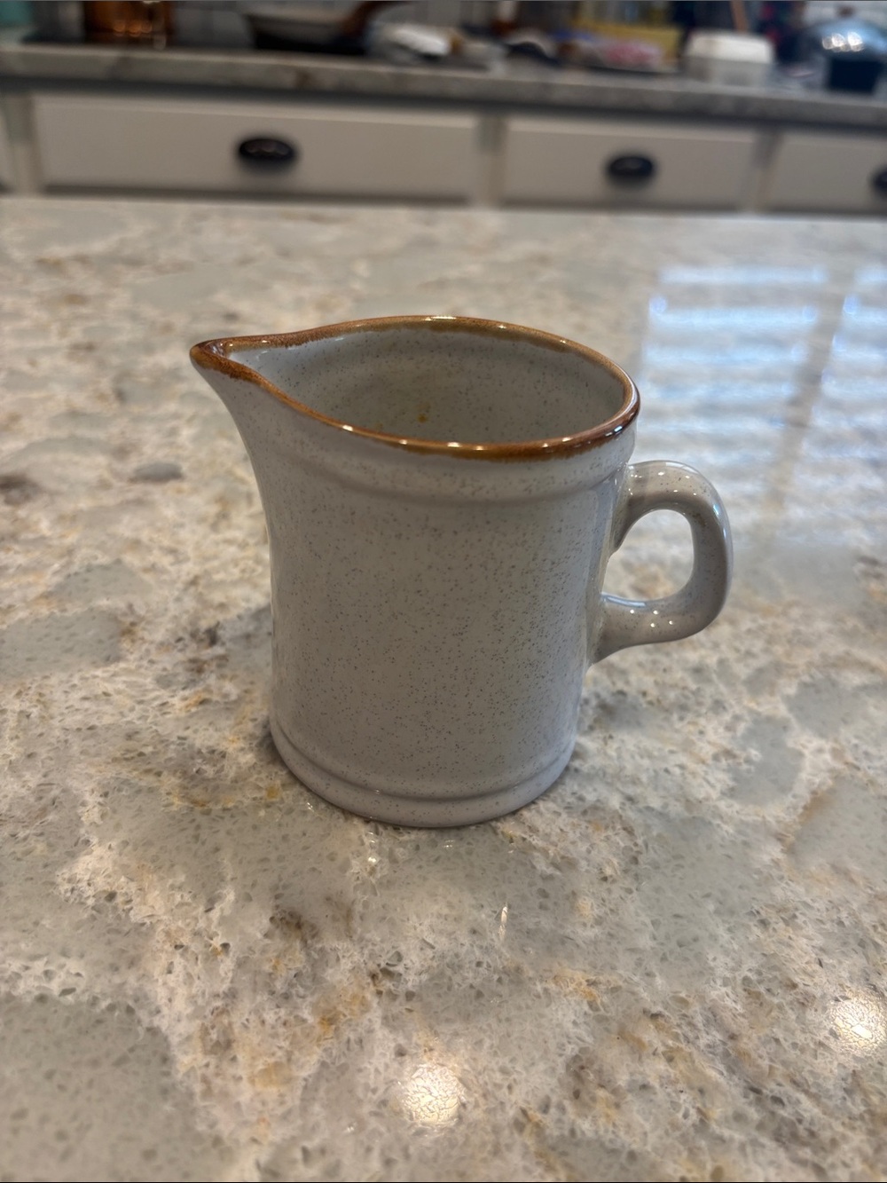 Vintage Stoneware Nikko Stone Creamer in Speckeled off white. No chips/cracks